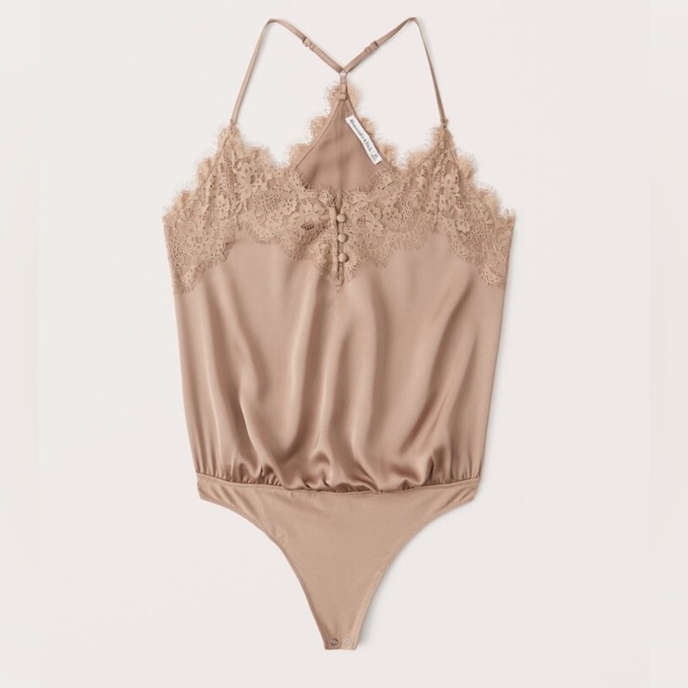 Abercrombie lace button satin bodysuit, size medium